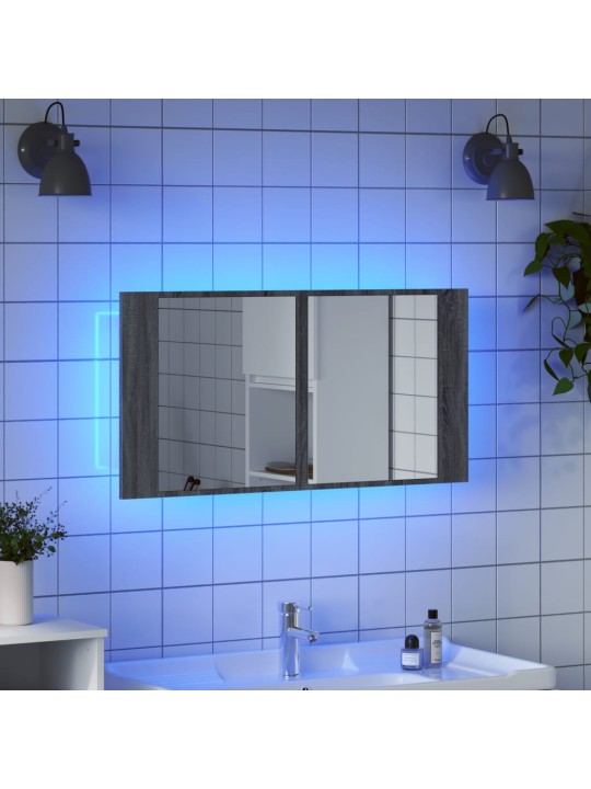 LED koupelnová skříňka se zrcadlem šedá sonoma 90x12x45cm akryl