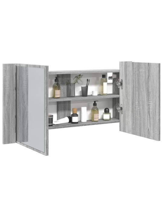 LED koupelnová skříňka se zrcadlem šedá sonoma 90x12x45cm akryl