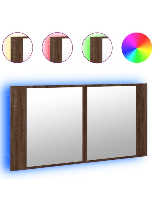 LED koupelnová skříňka se zrcadlem hnědý dub 90x12x45 cm akryl