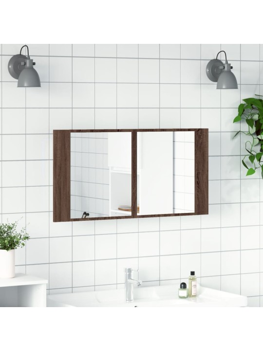 LED koupelnová skříňka se zrcadlem hnědý dub 90x12x45 cm akryl