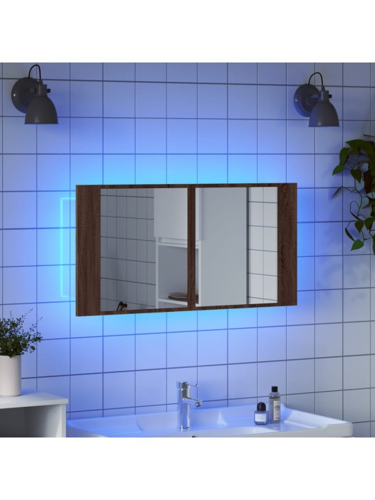 LED koupelnová skříňka se zrcadlem hnědý dub 90x12x45 cm akryl