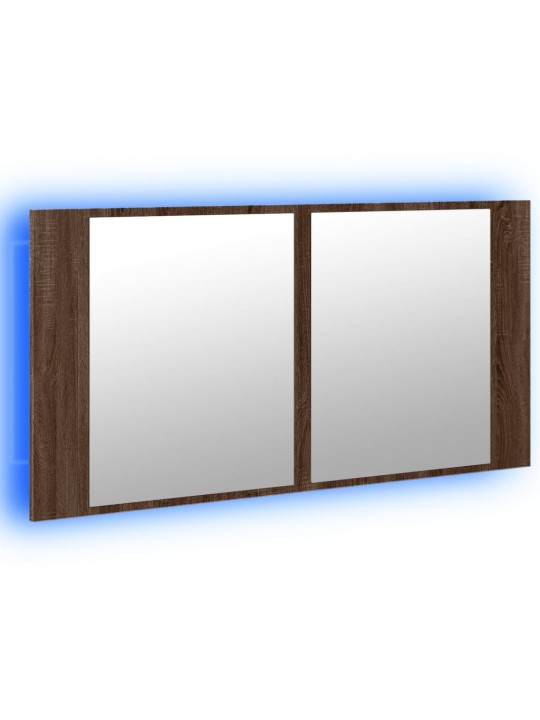 LED koupelnová skříňka se zrcadlem hnědý dub 90x12x45 cm akryl
