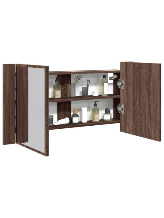 LED koupelnová skříňka se zrcadlem hnědý dub 90x12x45 cm akryl