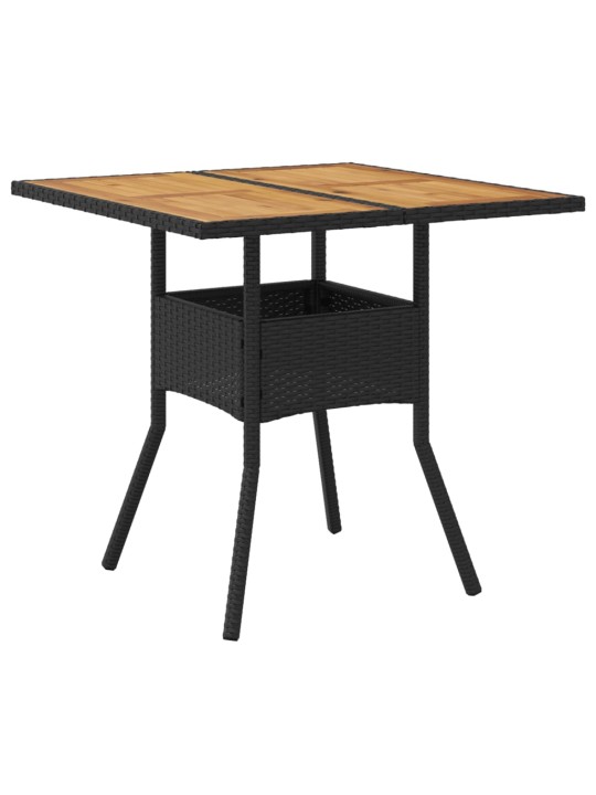 Zahradní stůl s akáciovou deskou černý 80x80x75 cm polyratan