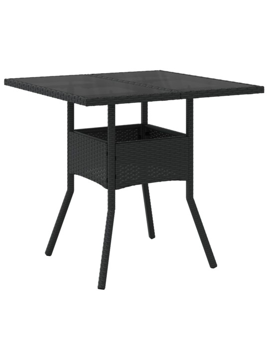 Zahradní stůl se skleněnou deskou černý 80x80x75 cm polyratan