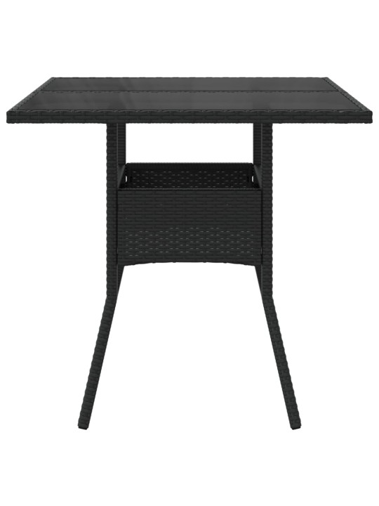Zahradní stůl se skleněnou deskou černý 80x80x75 cm polyratan