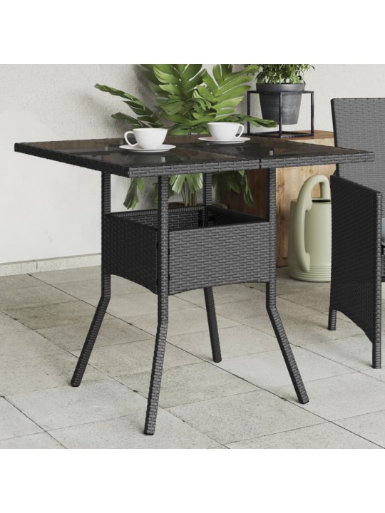 Zahradní stůl se skleněnou deskou černý 80x80x75 cm polyratan