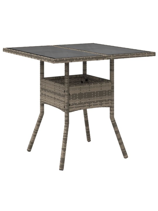 Zahradní stůl se skleněnou deskou šedý 80x80x75 cm polyratan