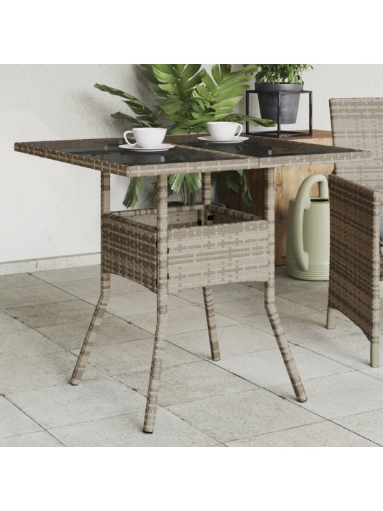 Zahradní stůl se skleněnou deskou šedý 80x80x75 cm polyratan