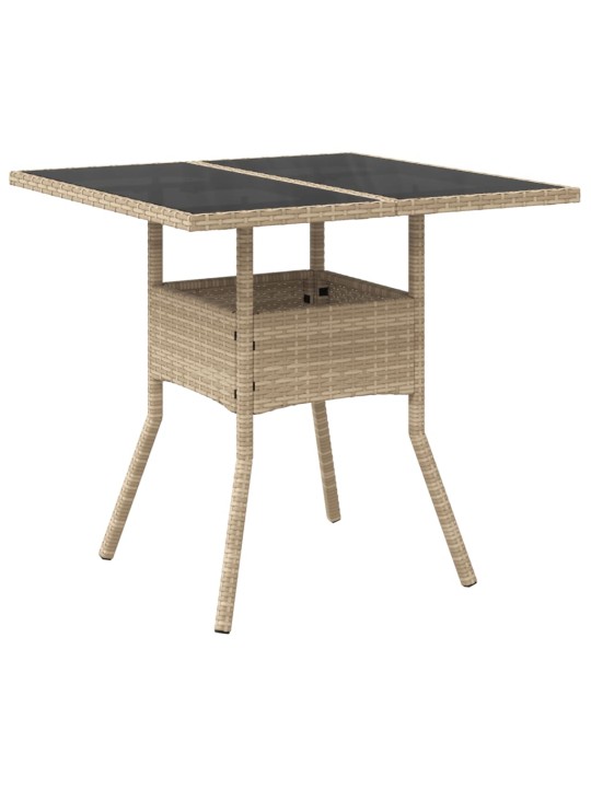 Zahradní stůl se skleněnou deskou béžový 80x80x75 cm polyratan