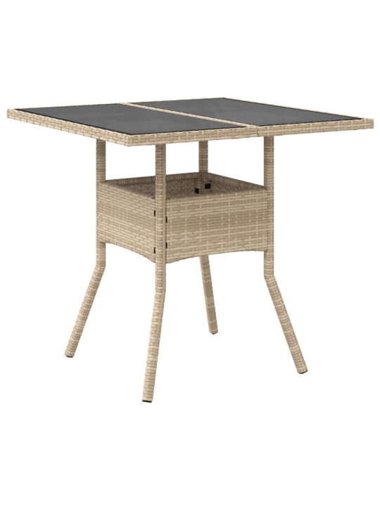 Zahradní stůl se skleněnou deskou béžový 80x80x75 cm polyratan