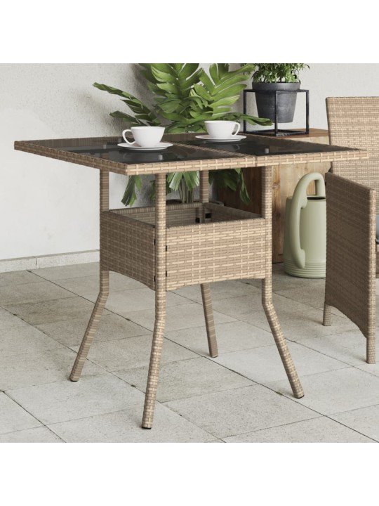 Zahradní stůl se skleněnou deskou béžový 80x80x75 cm polyratan