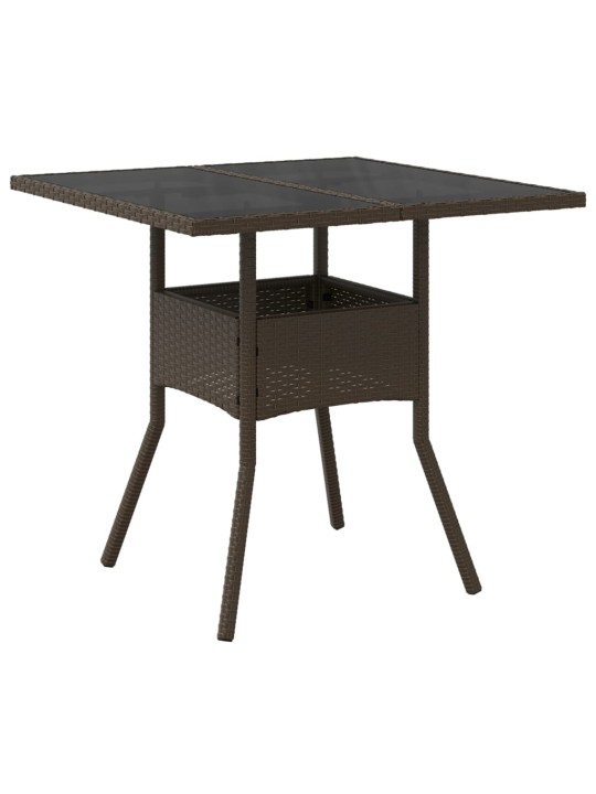 Zahradní stůl se skleněnou deskou hnědý 80x80x75 cm polyratan