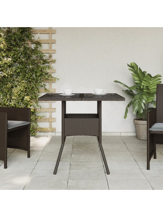 Zahradní stůl se skleněnou deskou hnědý 80x80x75 cm polyratan