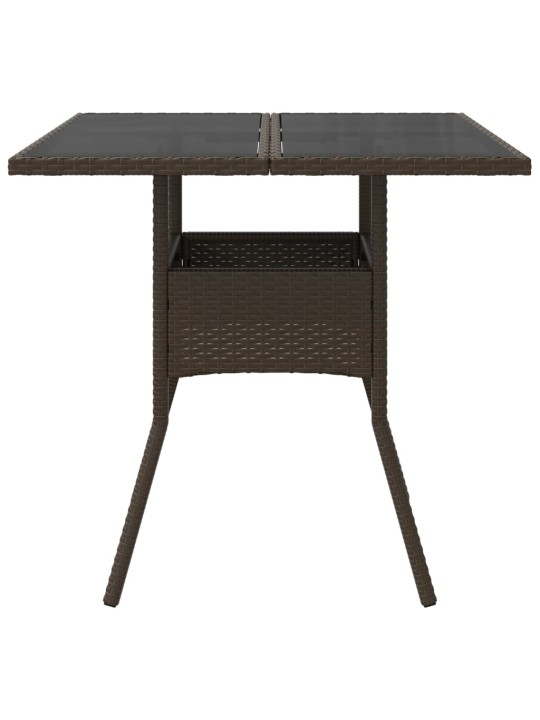 Zahradní stůl se skleněnou deskou hnědý 80x80x75 cm polyratan