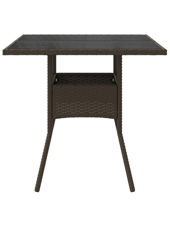 Zahradní stůl se skleněnou deskou hnědý 80x80x75 cm polyratan