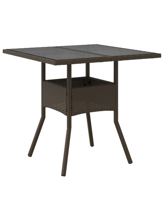 Zahradní stůl se skleněnou deskou hnědý 80x80x75 cm polyratan
