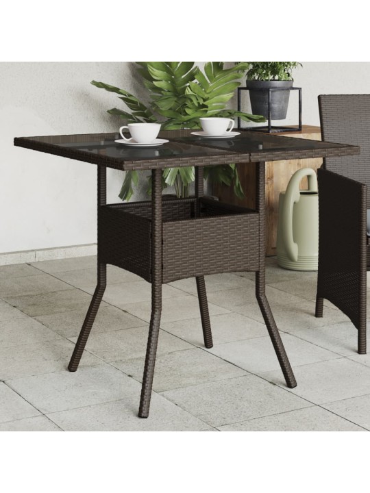 Zahradní stůl se skleněnou deskou hnědý 80x80x75 cm polyratan