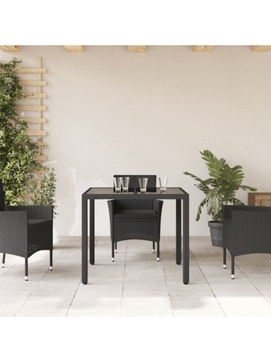 Zahradní stůl se skleněnou deskou černý 90x90x75 cm polyratan