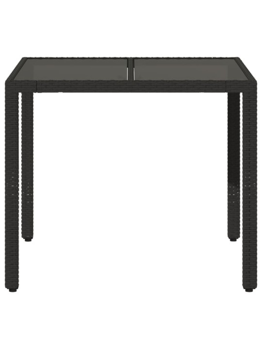Zahradní stůl se skleněnou deskou černý 90x90x75 cm polyratan