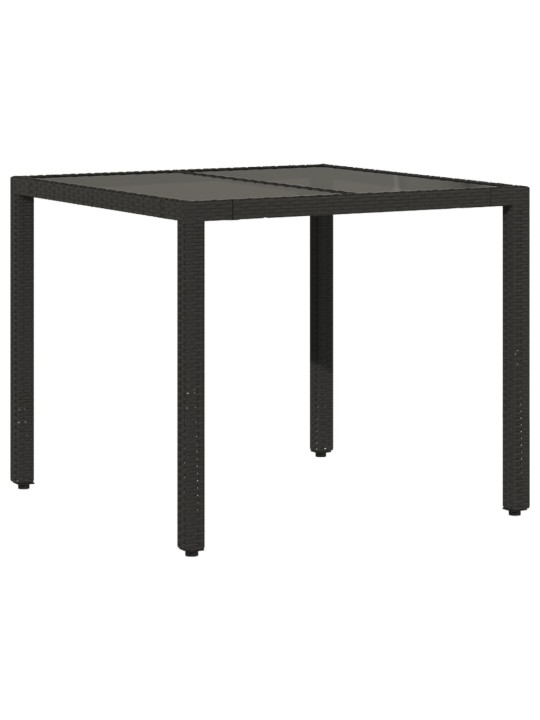 Zahradní stůl se skleněnou deskou černý 90x90x75 cm polyratan