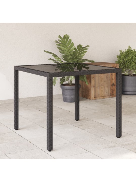 Zahradní stůl se skleněnou deskou černý 90x90x75 cm polyratan