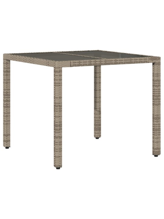 Zahradní stůl se skleněnou deskou šedý 90x90x75 cm polyratan