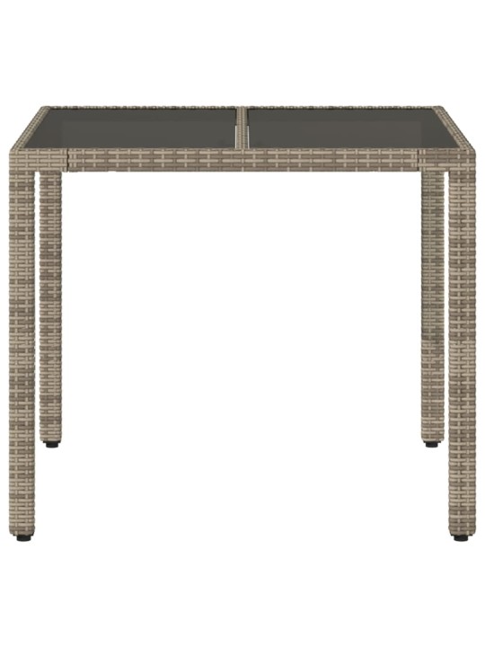 Zahradní stůl se skleněnou deskou šedý 90x90x75 cm polyratan
