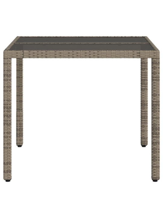 Zahradní stůl se skleněnou deskou šedý 90x90x75 cm polyratan