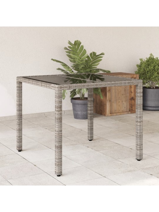 Zahradní stůl se skleněnou deskou šedý 90x90x75 cm polyratan
