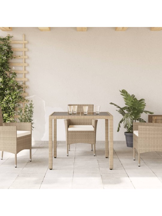 Zahradní stůl se skleněnou deskou béžový 90x90x75 cm polyratan
