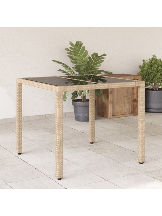 Zahradní stůl se skleněnou deskou béžový 90x90x75 cm polyratan