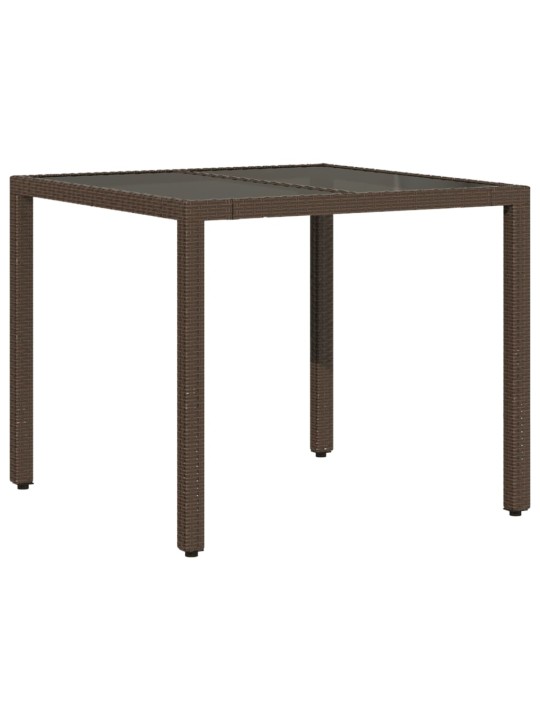 Zahradní stůl se skleněnou deskou hnědý 90x90x75 cm polyratan