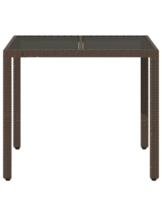 Zahradní stůl se skleněnou deskou hnědý 90x90x75 cm polyratan