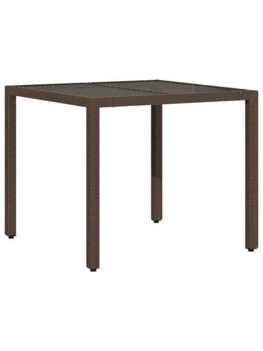 Zahradní stůl se skleněnou deskou hnědý 90x90x75 cm polyratan