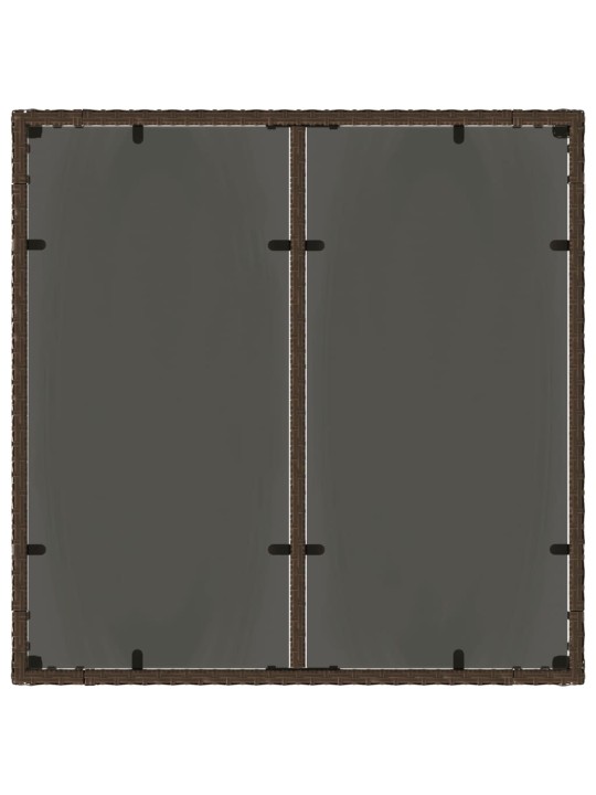 Zahradní stůl se skleněnou deskou hnědý 90x90x75 cm polyratan