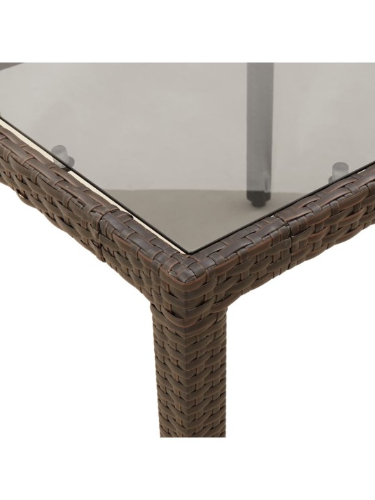 Zahradní stůl se skleněnou deskou hnědý 90x90x75 cm polyratan