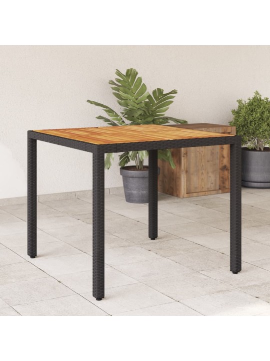 Zahradní stůl s akáciovou deskou černý 90x90x75 cm polyratan