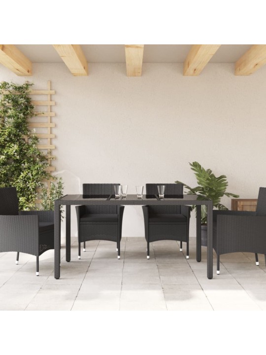 Zahradní stůl se skleněnou deskou černý 150x90x75 cm polyratan