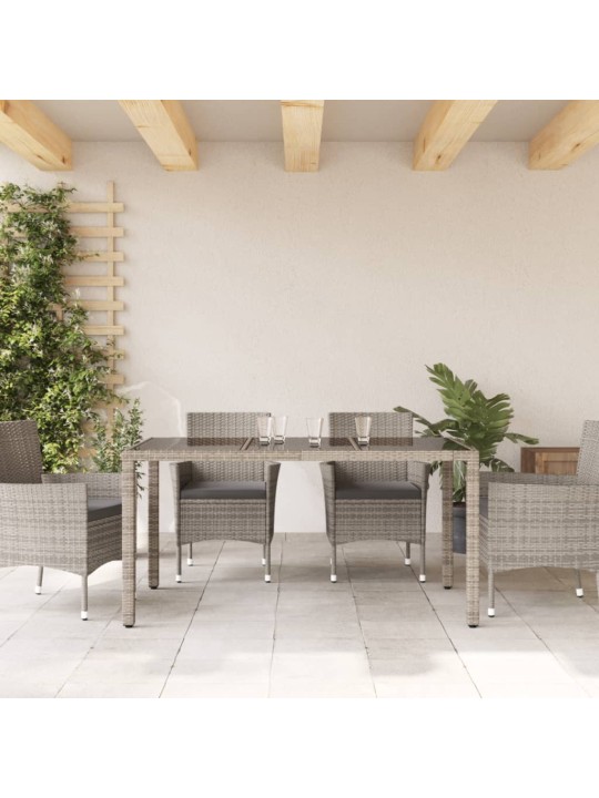 Zahradní stůl se skleněnou deskou šedý 150x90x75 cm polyratan