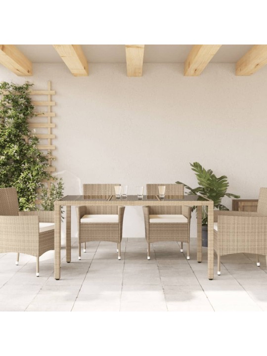 Zahradní stůl se skleněnou deskou béžový 150x90x75 cm polyratan