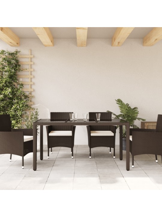 Zahradní stůl se skleněnou deskou hnědý 150x90x75 cm polyratan