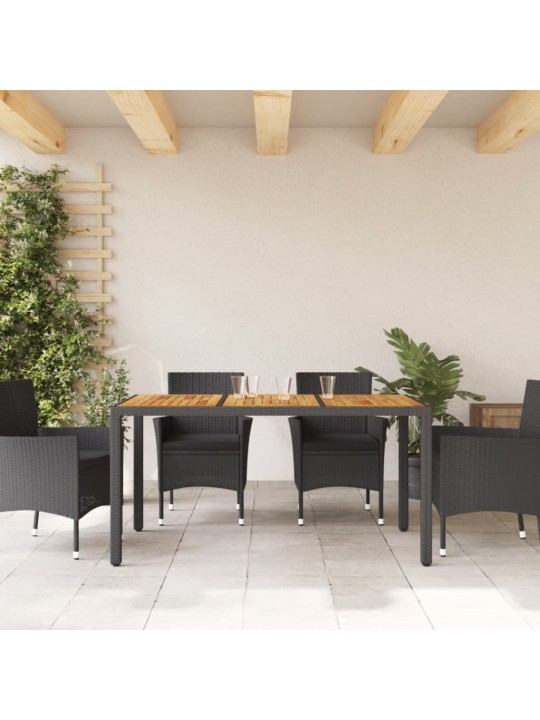 Zahradní stůl s akáciovou deskou černý 150x90x75 cm polyratan