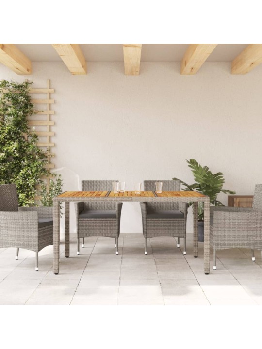 Zahradní stůl s akáciovou deskou šedý 150x90x75 cm polyratan