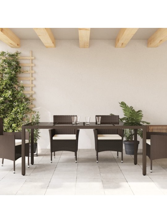 Zahradní stůl se skleněnou deskou hnědý 190x90x75 cm polyratan