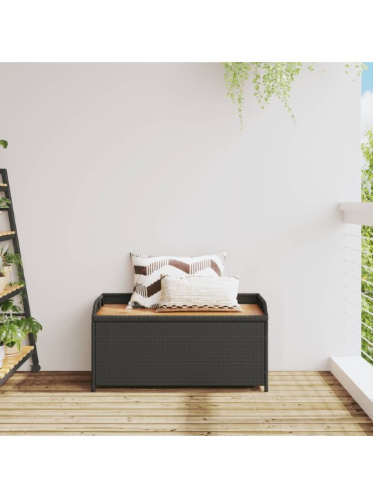 Úložná lavice černá 100 x 50 x 52 cm polyratan a akáciové dřevo