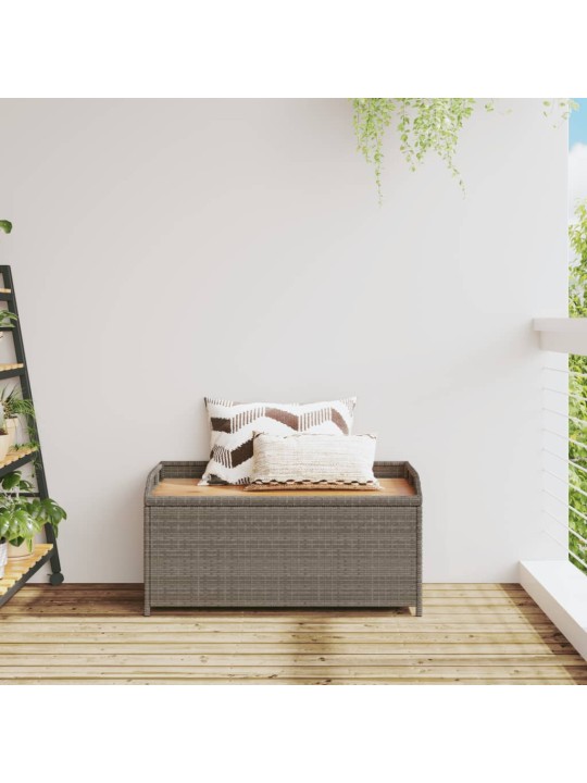 Úložná lavice šedá 100 x 50 x 52 cm polyratan a akáciové dřevo