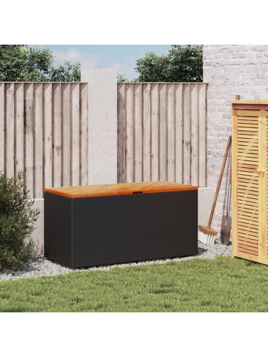 Zahradní úložný box černý 110x50x54 cm polyratan akáciové dřevo