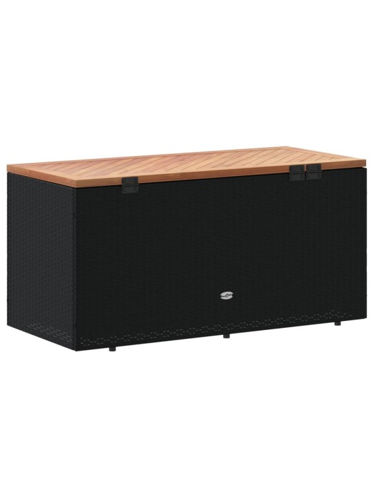 Zahradní úložný box černý 110x50x54 cm polyratan akáciové dřevo