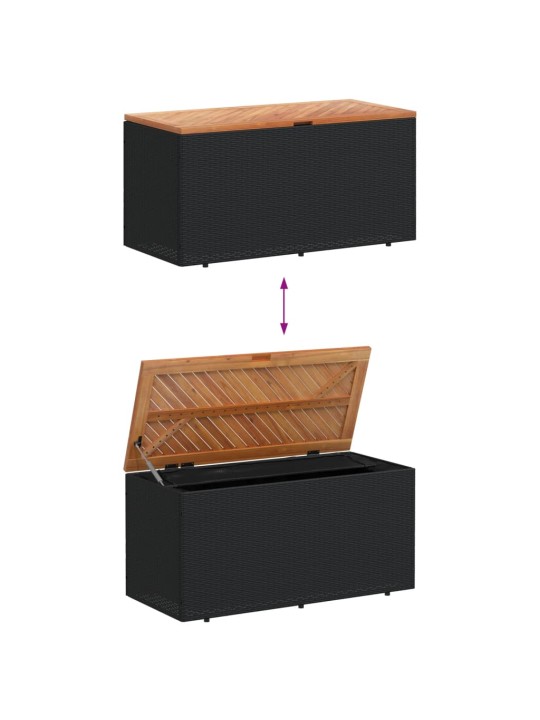 Zahradní úložný box černý 110x50x54 cm polyratan akáciové dřevo